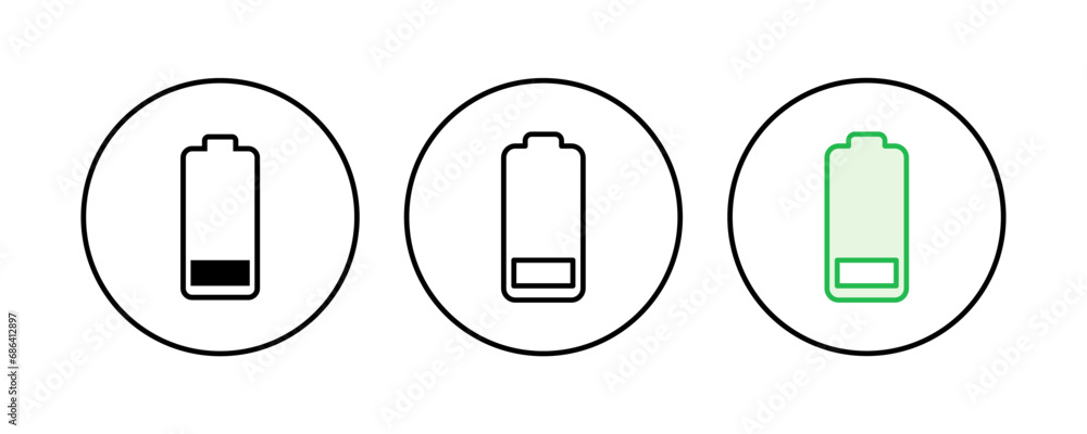 Battery icon set. battery charge level. battery charging icon Battery icon set. battery charge level. battery charging icon