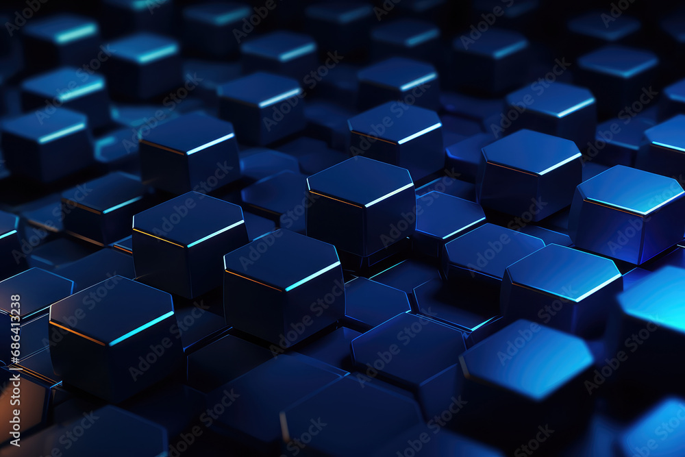 Hexagonal geometric ultra wide background. Abstract blue of futuristic. Sci fi banner, cover. 3d render illustration. Hexagonal geometric ultra wide background. Abstract blue of futuristic. Sci fi banner, cover. 3d render illustration.