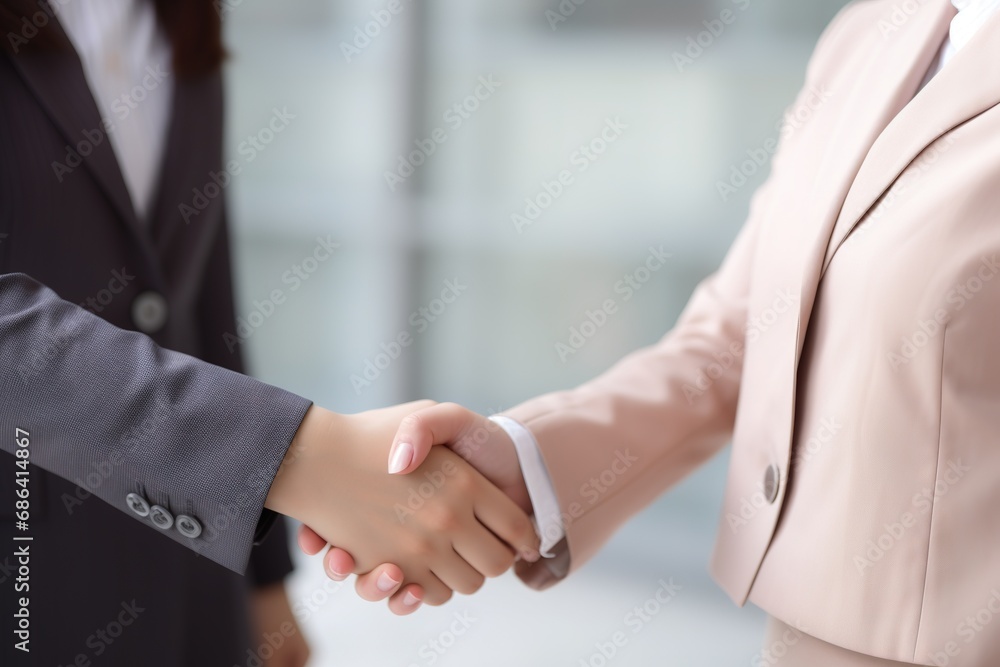 Fototapeta premium Close up shot of female businesswomen shaking hands after closed deal