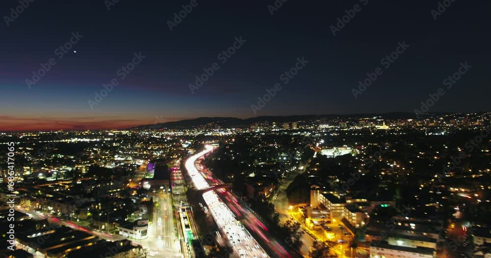 Aerial Timelapse Panning Hectic City Highway Traffic At Sunset - Culver City, California Aerial Timelapse Panning Hectic City Highway Traffic At Sunset - Culver City, California