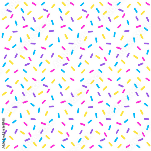 Colorful scatter sprinkles pattern design on white background. Vector seamless pattern design for textile, fashion, wrapping and paper