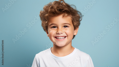 Portrait of a happy young boy on a solid background
