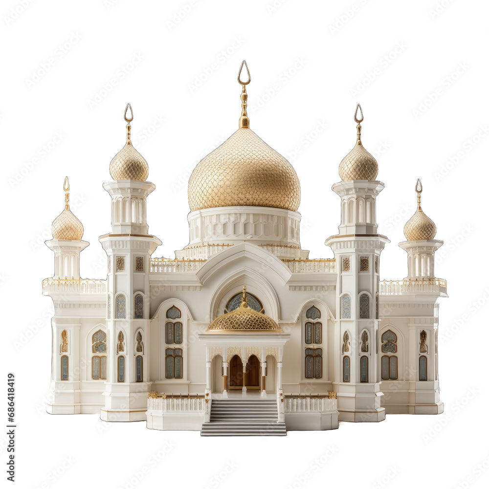 Golden Dome Mosque Model, transparent background