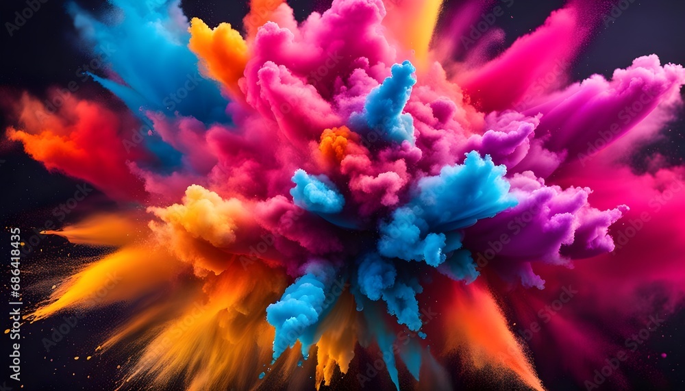 Fototapeta premium coloful holi powder explosion cloud background, bright lightning, coloful smoke cloud background, wallpaper bright lightning, vibrant colors.