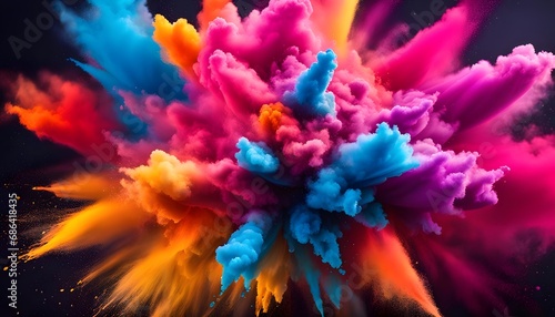 coloful holi powder explosion cloud background, bright lightning, coloful smoke cloud background, wallpaper bright lightning, vibrant colors. © yisby