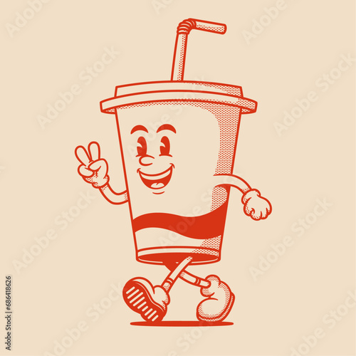 Cola cup character, retro cartoon mascot character