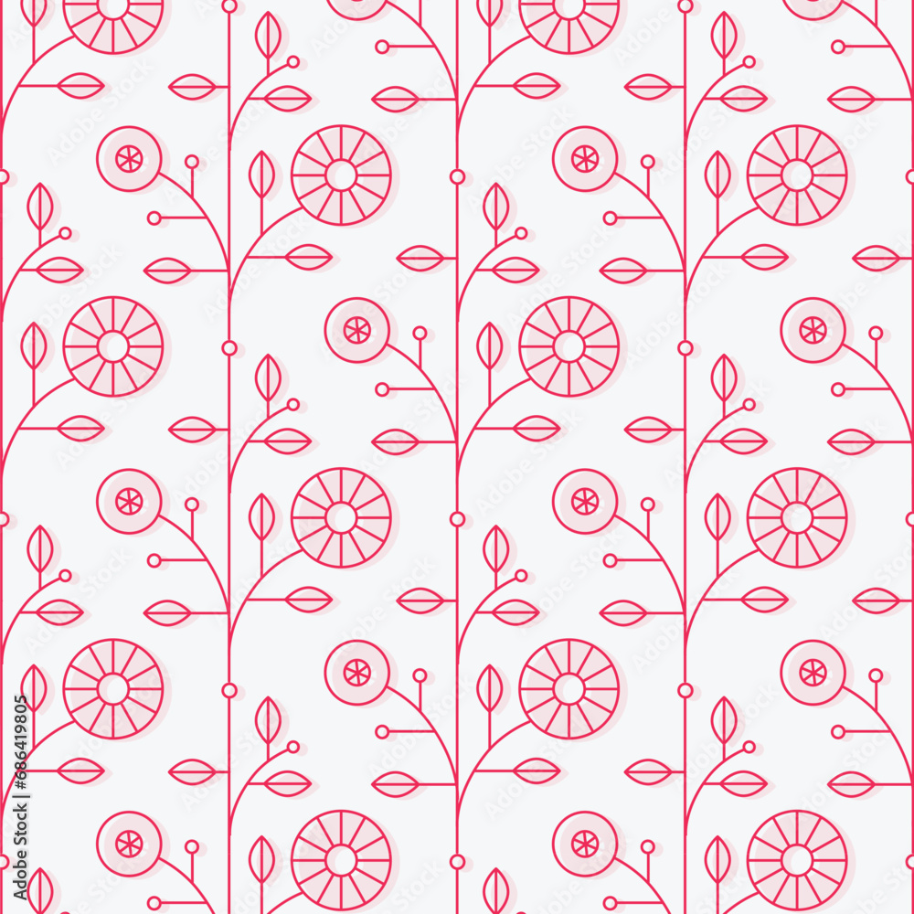 Ethnic floral pattern drawing in linear style on white background