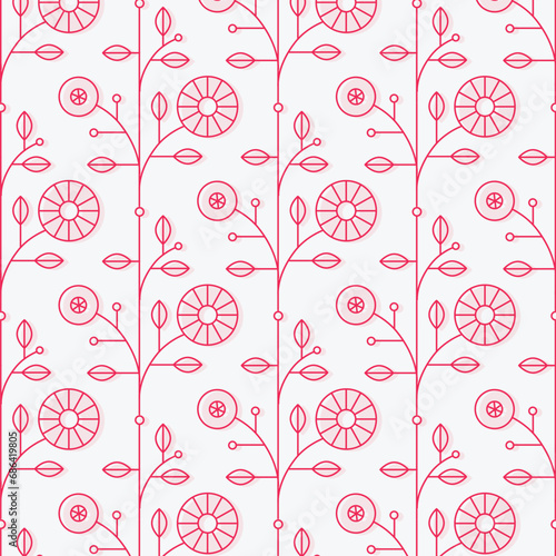 Obraz na płótnie Ethnic floral pattern drawing in linear style on white background w salonie