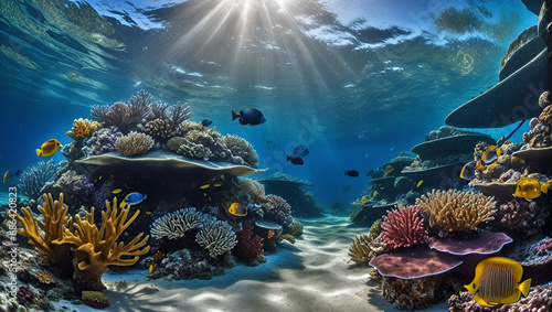 coral reef with fish,A surreal underwater world with vibrant coral reefs and exotic marine creatures 