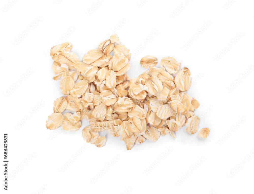 Pile of oatmeal isolated on white, top view Pile of oatmeal isolated on white, top view