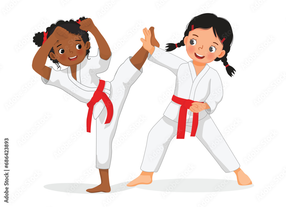 Cute little girls karate kids training martial art Cute little girls karate kids training martial art