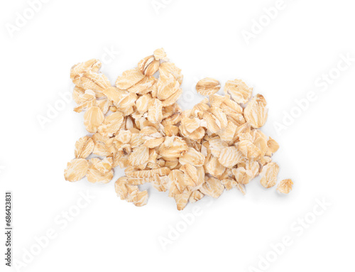 Pile of oatmeal isolated on white, top view