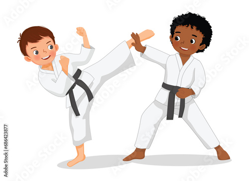 Cute little boys karate kids training martial art