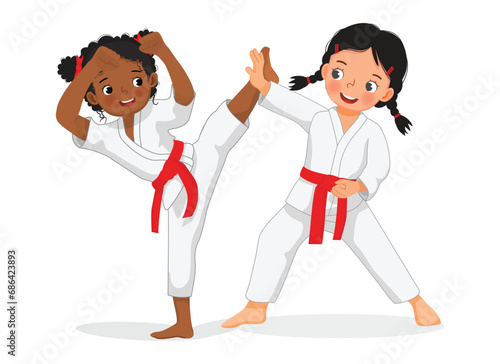 Cute little girls karate kids training martial art