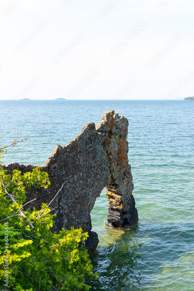 The Sea Lion rock is seen in Sleeping Giant Provincial Park near  Thunder Bay, Ontario, Canada. The Sea Lion is a sedimentary rock formation that projects 49 feet (15m) into Lake Superior.