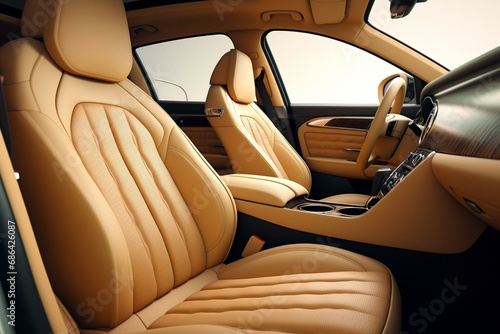 Sleek car interior featuring luxurious leather seats. Generative AI © Isannah