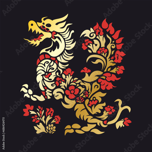 Happy chinese new year 2024 Zodiac sign  year of the Dragon gold