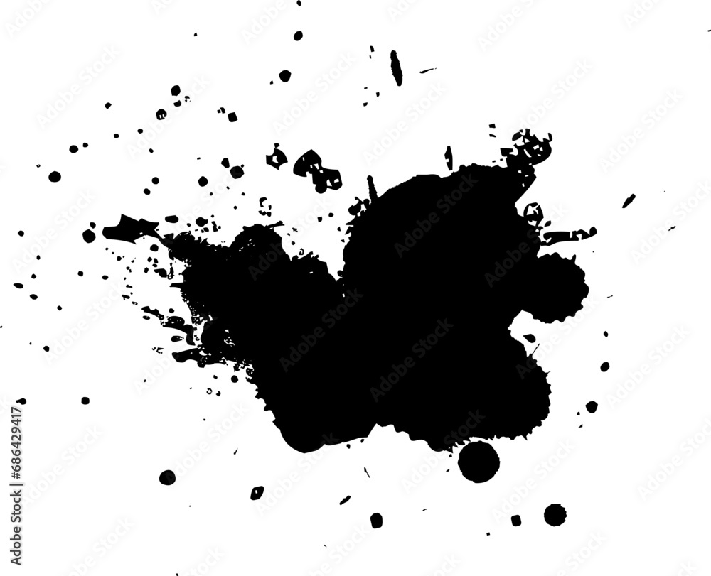 black dot ink brush painting splash splatter on white background in grunge element graphic style