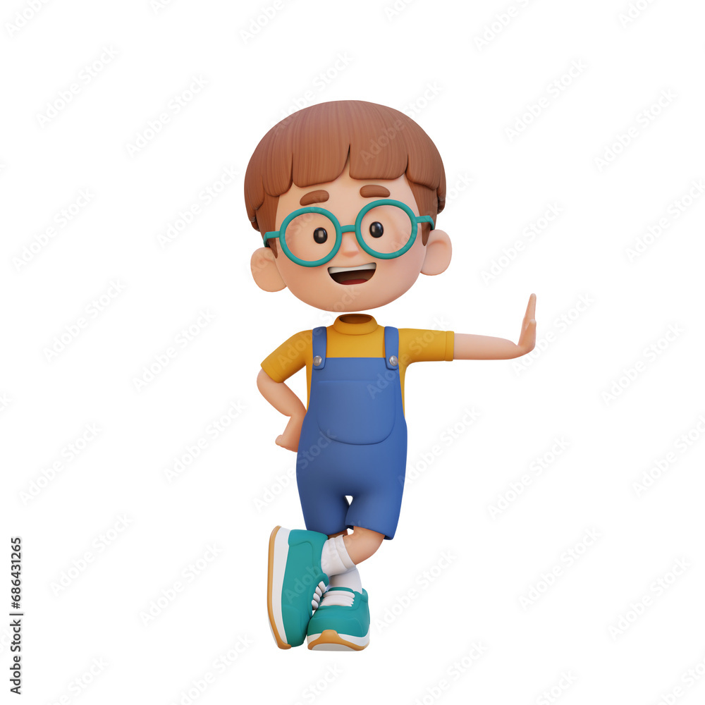 3D kid character laying on transparent wall
