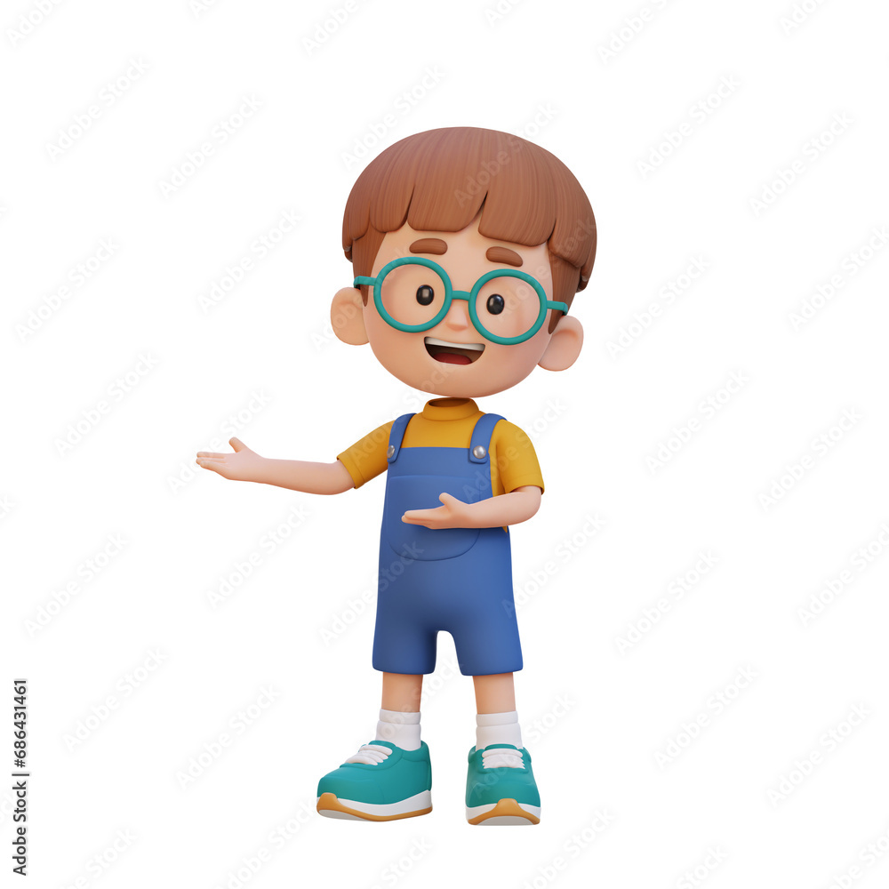 3D cute kid presenting pose