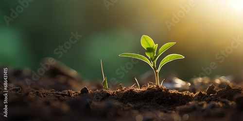 Little young plant prouting from the soil, representing growth and new beginnings. Generative AI