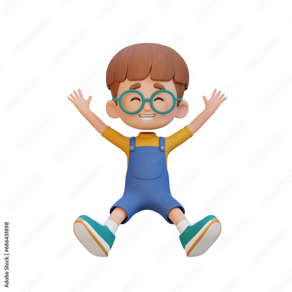 3D cute boy in jumping pose
