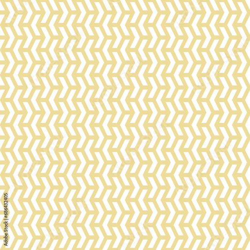 Geometric pattern with white arrows. Geometric modern yellow and white ornament. Seamless abstract background