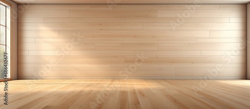 Empty interior with wooden features rendered in