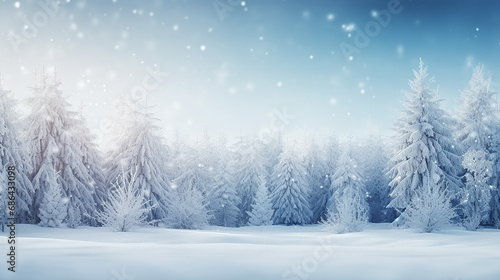 Christmas background with frosty winter landscape in snowy forest. © Petruk