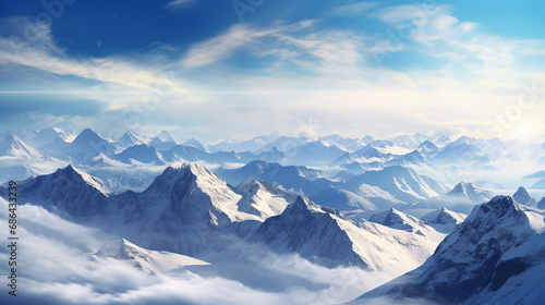 panoramic view of the mountains a panoramic view with cloudy blue sky © Petruk