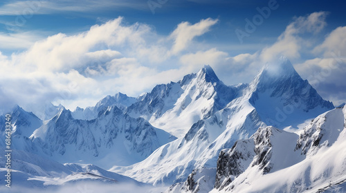 panoramic view of the mountains a panoramic view with blue sky © Petruk