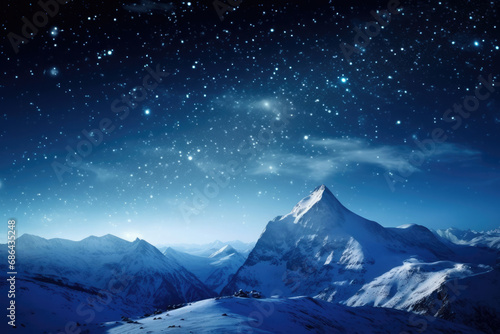 Nature mountains travel peak landscape night sky snow blue astronomy space constellation © SHOTPRIME STUDIO