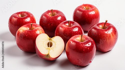 Red apple apples, many angles and view side top sliced halved cut isolated on transparent background cutout