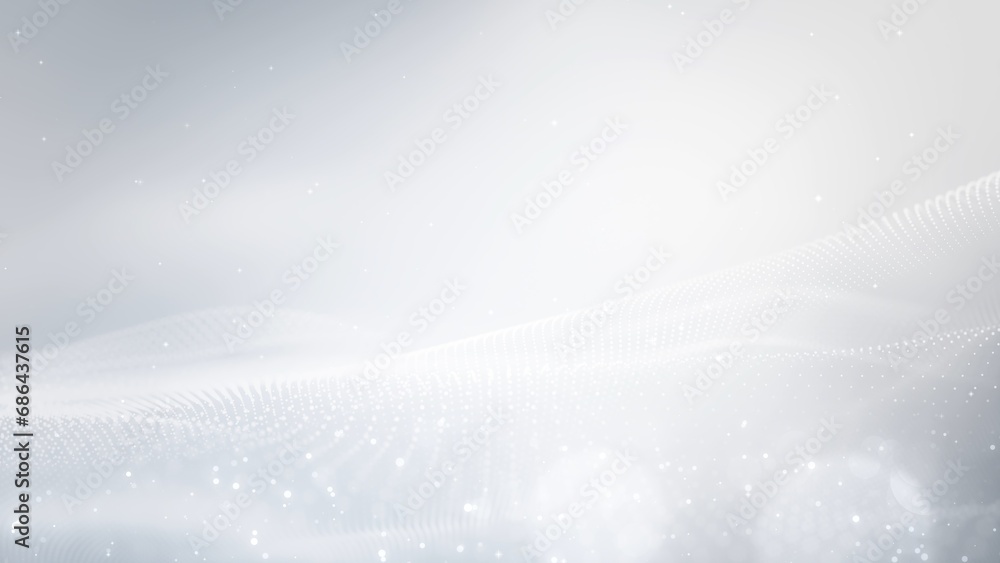 Abstract clean white grey blurred wave for elegant business corporate presentation background. Luxury particle light glitter smooth digital technology.