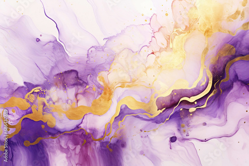 Texture of purple flowing paint interspersed with gold