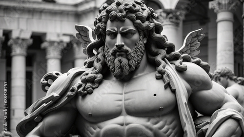 Sculpture of Hercules a brutal, muscular male, with a beard, the Greek hero. Olympian legendary fighter, Hercules, Figure. Art of an ancient mythological male fighter, portrait photo