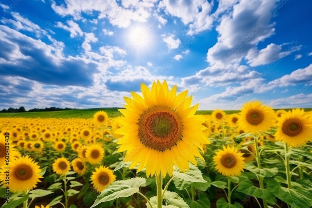 Beautiful sunset over sunflowers field