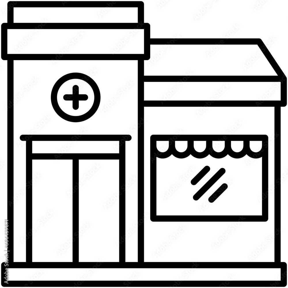 Pharmacy Icon. Medical Retail Store Pictogram Graphic Illustration. Isolated Simple Line Icon For Infographic, App and Web Button. Pharmacy Icon. Medical Retail Store Pictogram Graphic Illustration. Isolated Simple Line Icon For Infographic, App and Web Button.