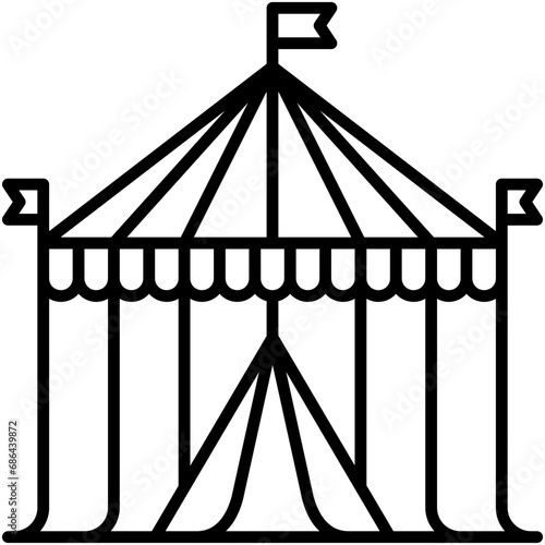 Circus Tent Icon. Carnival Party Performance Pictogram Graphic Illustration. Isolated Simple Line Icon For Infographic, App and Web Button.