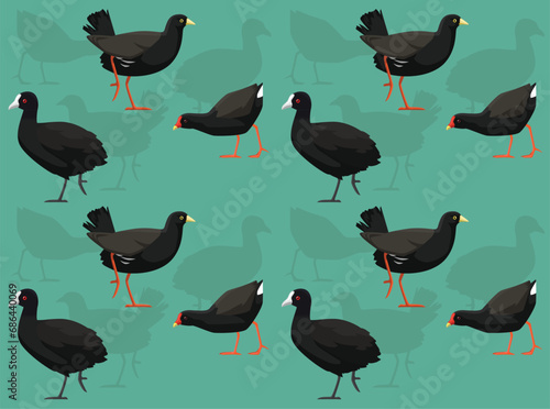 Bird Coot Nativehen Moorhen Cartoon Cute Seamless Wallpaper Background