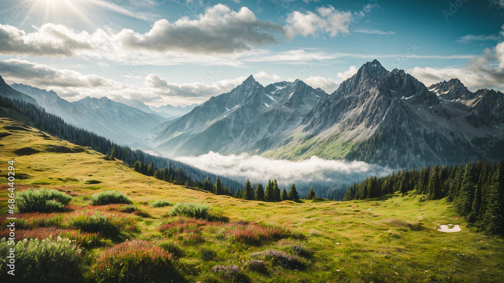 panorama of the mountains in autumn