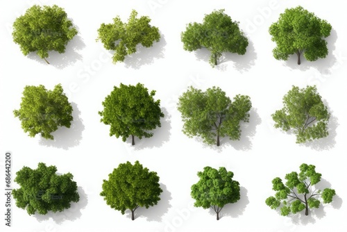 Cutout top view trees set landscaping 3d render, Generative AI 