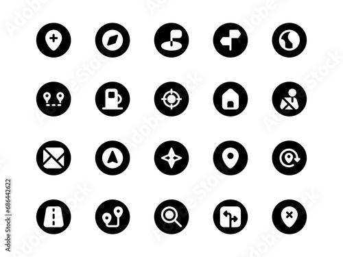 Location Icon Set Circular Flled Style. Online Map Material Icon Pack, Perfect for Websites, Landing Pages, Mobile Apps, and Presentations. Suitable for UI UX.