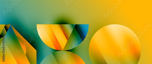 Captivating abstract backdrop composed of interlocking triangles and circles, forming an intriguing dance of shapes and patterns that exude both elegance and modernity