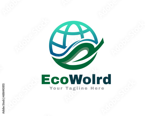 green eco leaf globe world logo icon symbol design template illustration inspiration