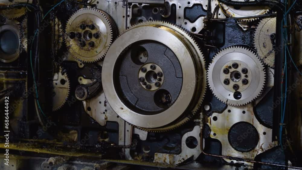 A fragment of the engine. Large cog wheels in the motor A fragment of the engine. Large cog wheels in the motor