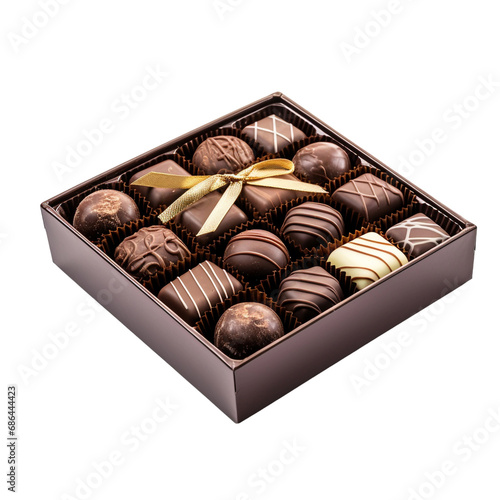 Box of chocolate candies isolated on transparent background