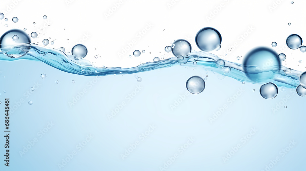 transparent blue water bubbles against a white background graphic element or symbol for refreshment and rejuvenation in the wellness and cosmetics industry advertising - obrazy, fototapety, plakaty 