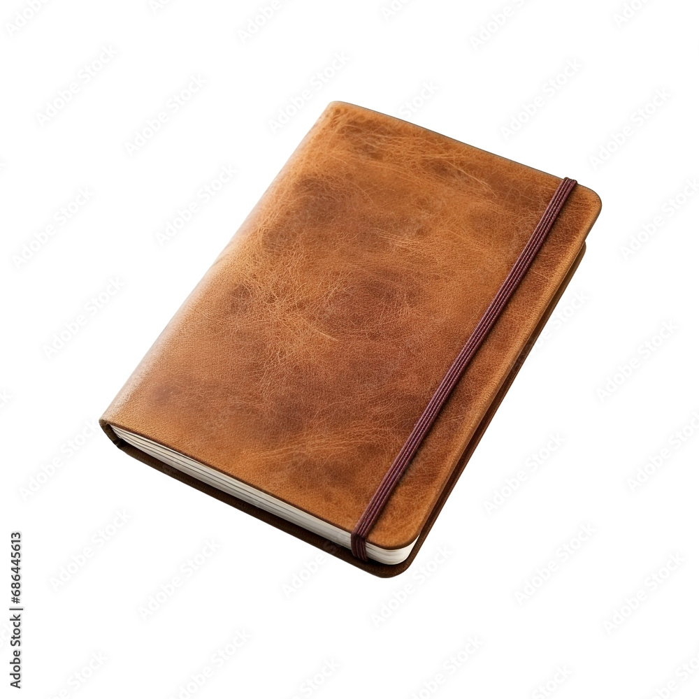 Brown leather notebook isolated on transparent background Brown leather notebook isolated on transparent background