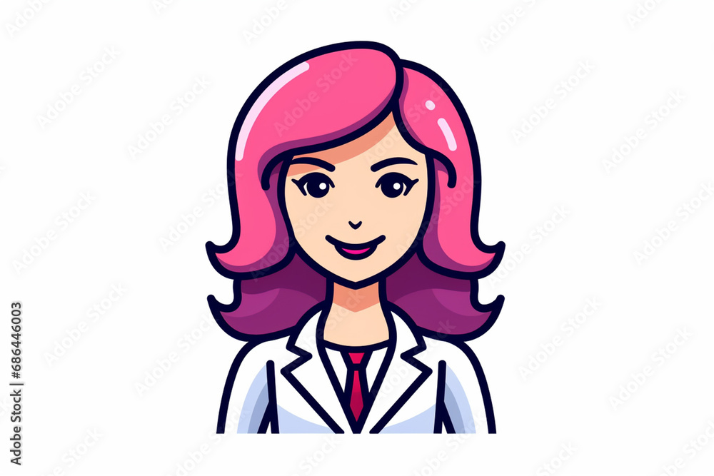A female secretary cartoon character profile icon in flat and modern line vector illustration art isolated on a white background. Generative AI. A female secretary cartoon character profile icon in flat and modern line vector illustration art isolated on a white background. Generative AI.
